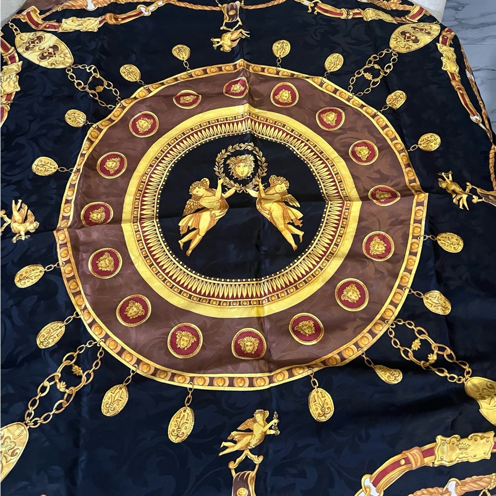 Vintage Silk Scarf/ Cherubs/Roman Coins 34" X 34"